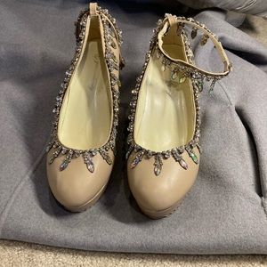 Rhinestone beige wedge shoes- size 8.5